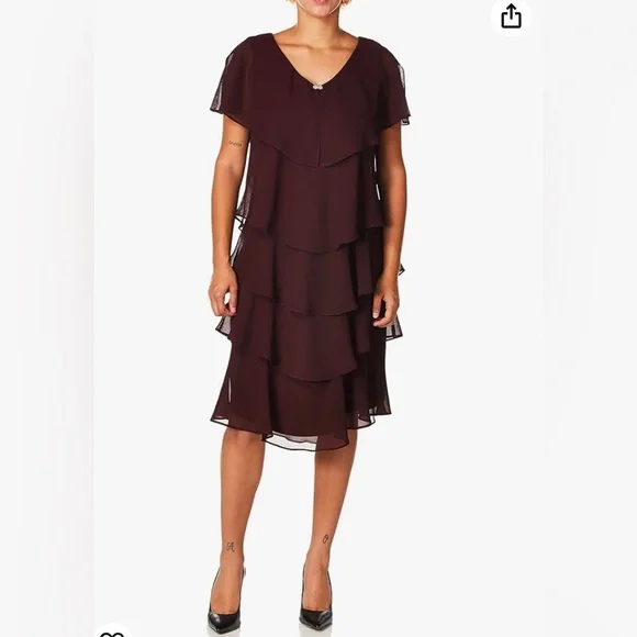 sl fashions tiered chiffon dress Foil Chiffon Tiered Dress – S.L. Fashions main image 1